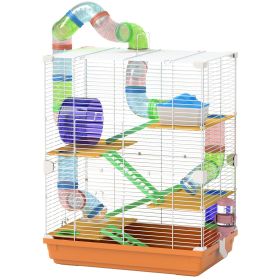18" 5-Tier Hamster Cage with Portable Carry Handle, Tubes and Tunnels, Includes Water Bottle, Food Dish & Exercise Wheel, Orange